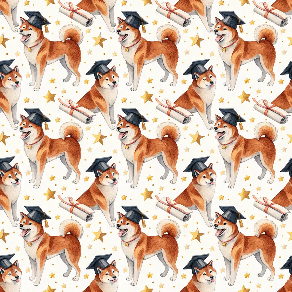 Shiba Inu Graduation Wrapping Paper — repeating pattern tile