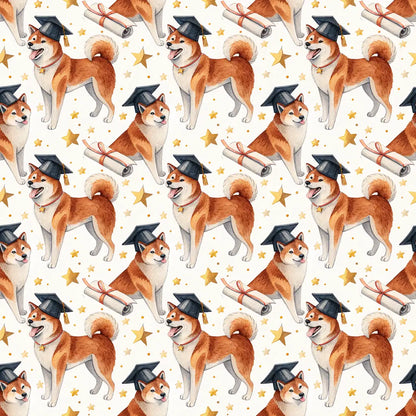 Shiba Inu Graduation Wrapping Paper — repeating pattern tile