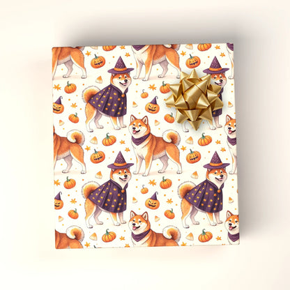 Shiba Inu Halloween Witch Wrapping Paper — wrapped gift presentation