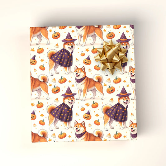 Shiba Inu Halloween Witch Wrapping Paper — wrapped gift presentation