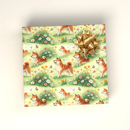 Shiba Inu Spring Garden Wrapping Paper — wrapped gift presentation