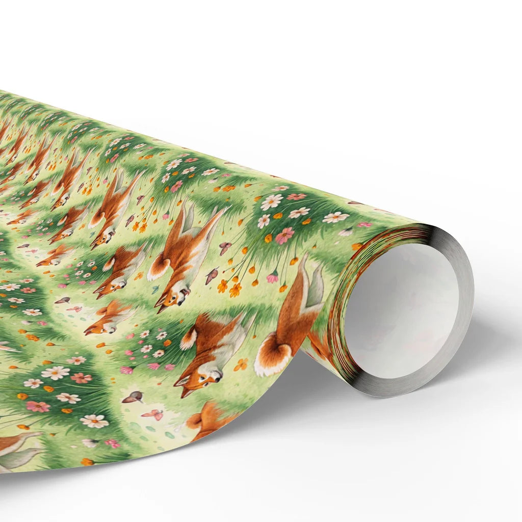 Shiba Inu Spring Garden Wrapping Paper — paper roll