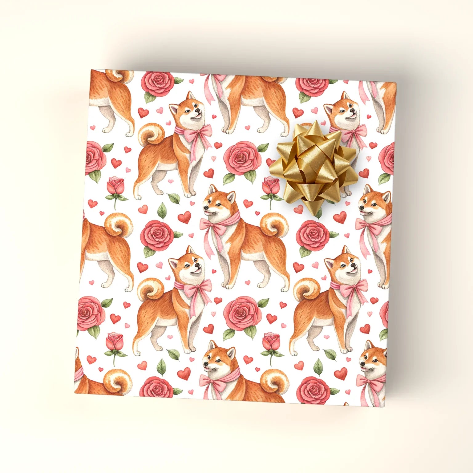 Shiba Inu Valentine's Day Wrapping Paper — wrapped gift presentation