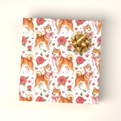 Shiba Inu Valentine's Day Wrapping Paper — wrapped gift presentation