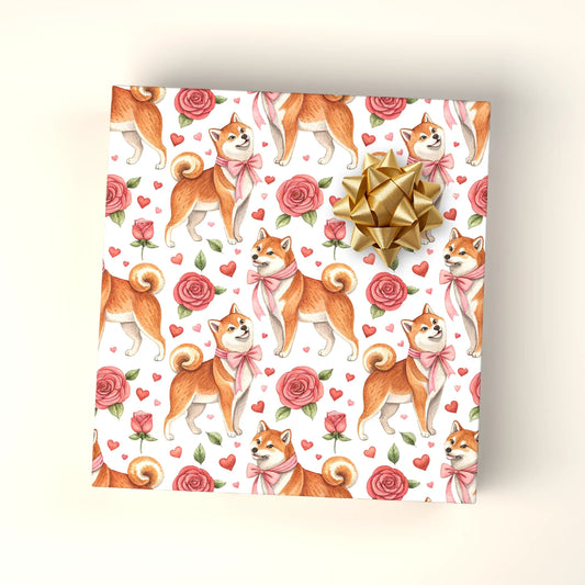 Shiba Inu Valentine's Day Wrapping Paper — wrapped gift presentation