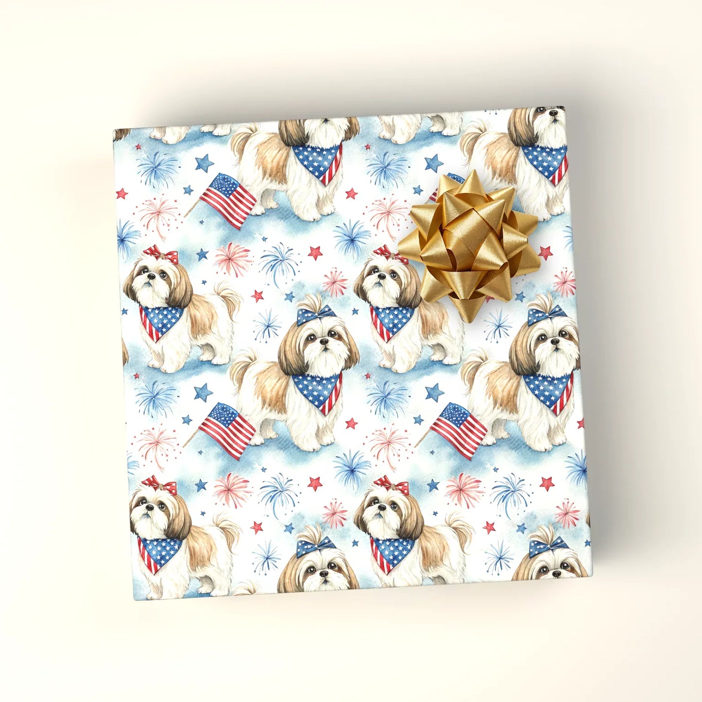 Shih Tzu Americana Wrapping Paper — wrapped gift presentation