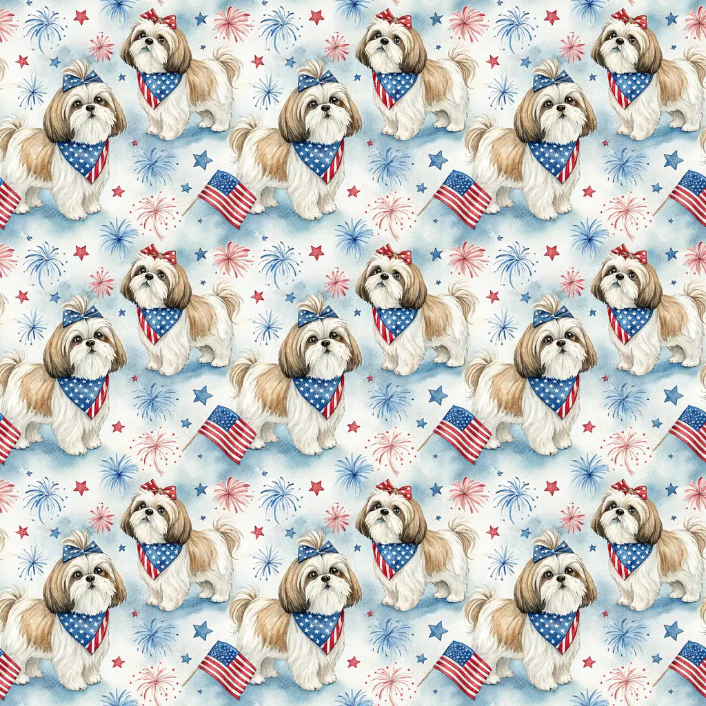 Shih Tzu Americana Wrapping Paper — repeating pattern tile