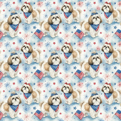 Shih Tzu Americana Wrapping Paper — repeating pattern tile