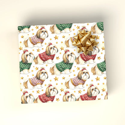 Shih Tzu Christmas Sweater Wrapping Paper — wrapped gift presentation