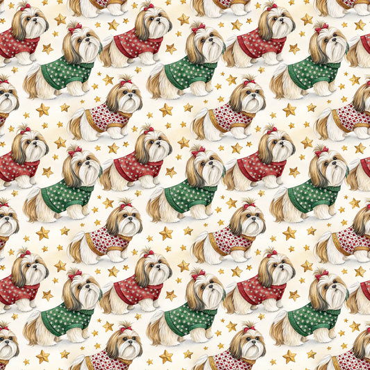Shih Tzu Christmas Sweater Wrapping Paper — repeating pattern tile