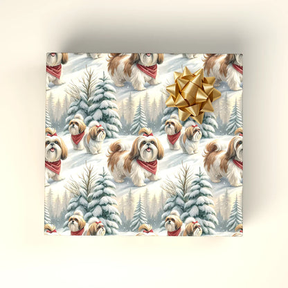 Shih Tzu Christmas Wrapping Paper — Winter Wonderland — wrapped gift presentation