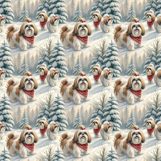 Shih Tzu Christmas Wrapping Paper — Winter Wonderland — repeating pattern tile
