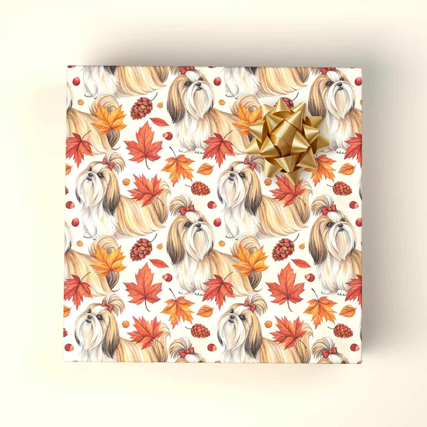 Shih Tzu Fall Autumn Leaves Wrapping Paper — wrapped gift presentation