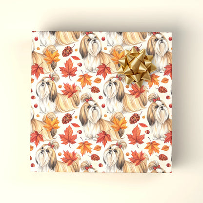 Shih Tzu Fall Autumn Leaves Wrapping Paper — wrapped gift presentation
