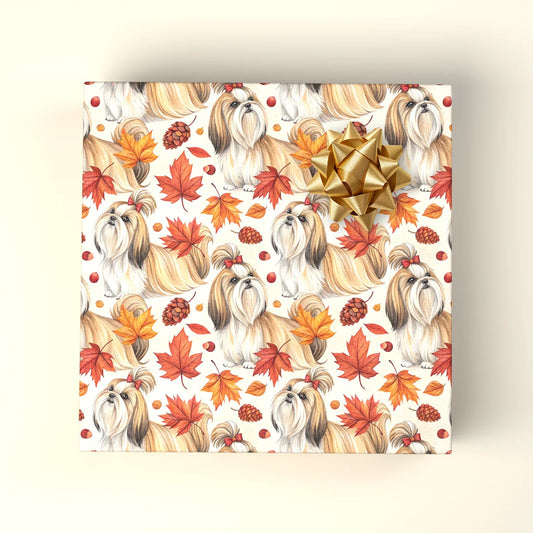 Shih Tzu Fall Autumn Leaves Wrapping Paper — wrapped gift presentation