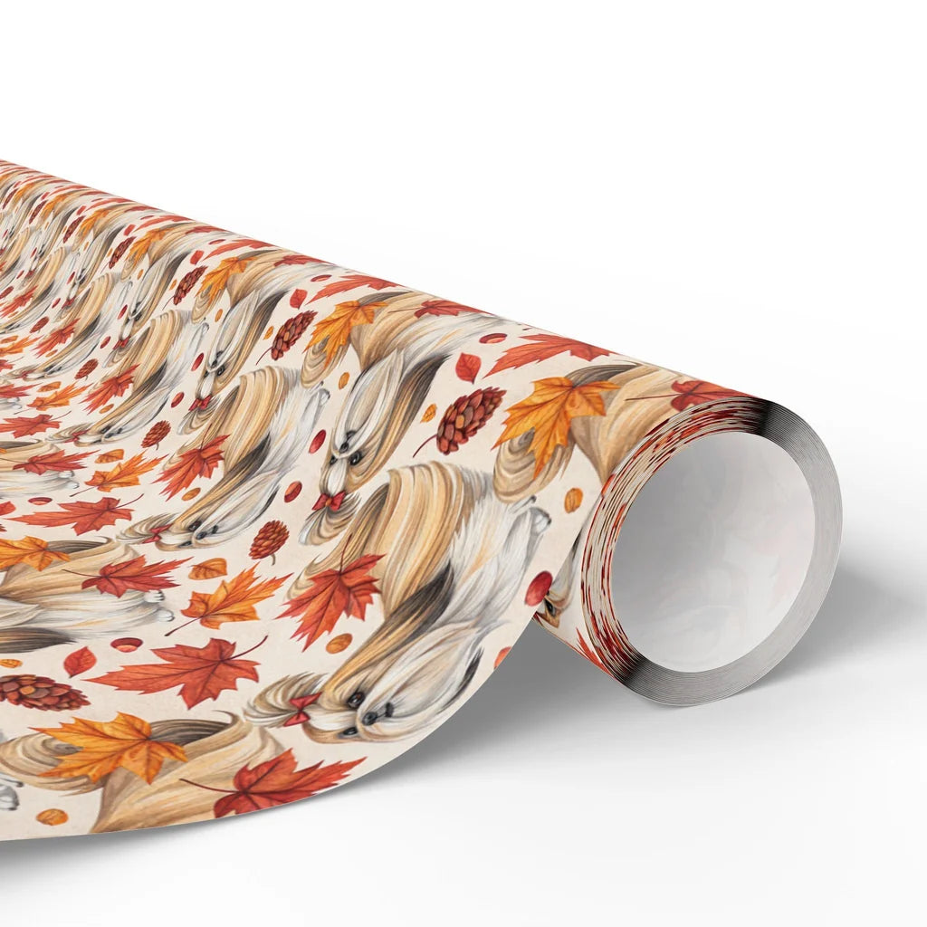 Shih Tzu Fall Autumn Leaves Wrapping Paper — paper roll