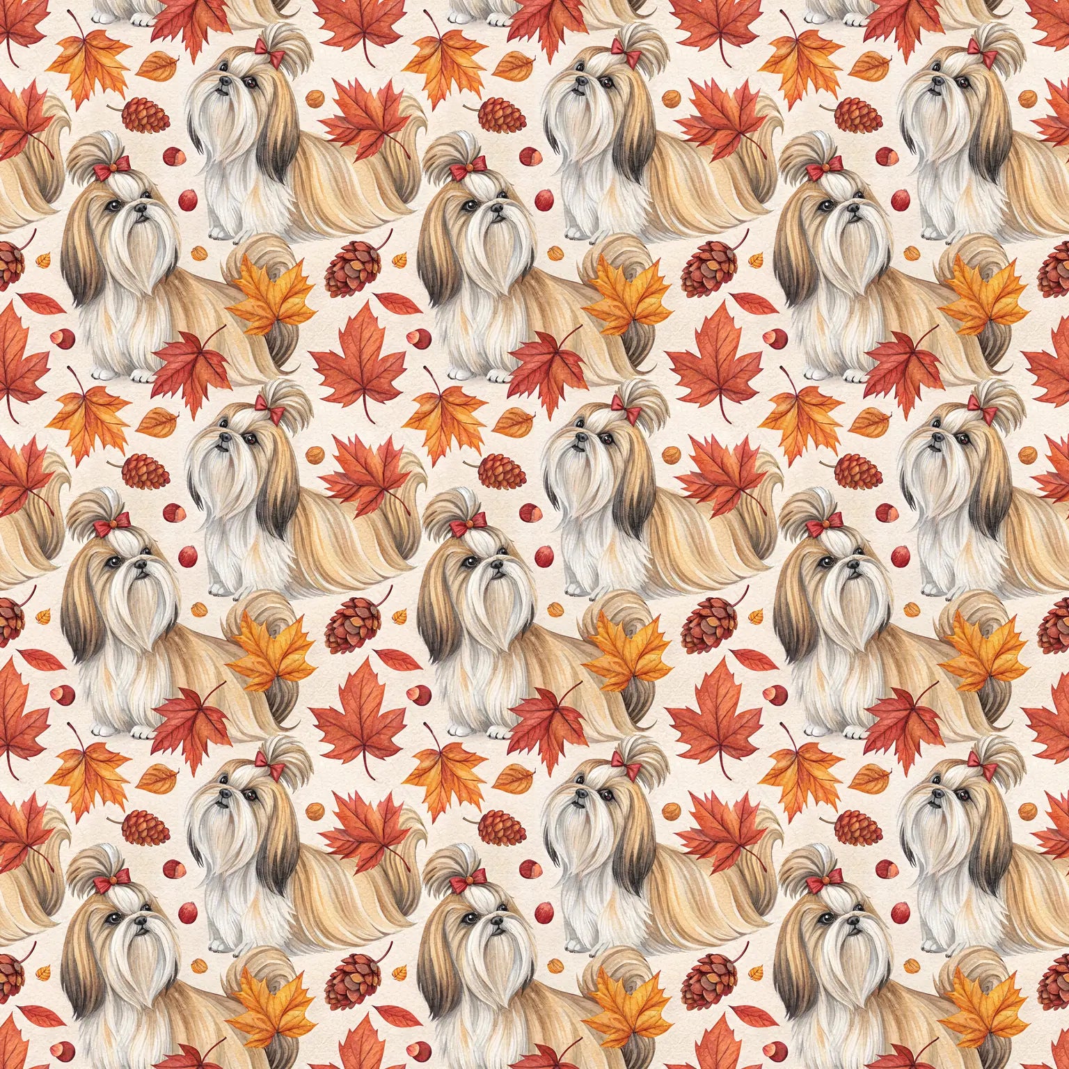 Shih Tzu Fall Autumn Leaves Wrapping Paper — repeating pattern tile