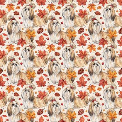 Shih Tzu Fall Autumn Leaves Wrapping Paper — repeating pattern tile