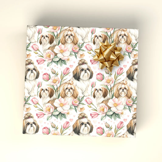 Shih Tzu Floral Wrapping Paper — wrapped gift presentation