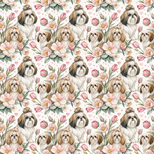 Shih Tzu Floral Wrapping Paper — repeating pattern tile