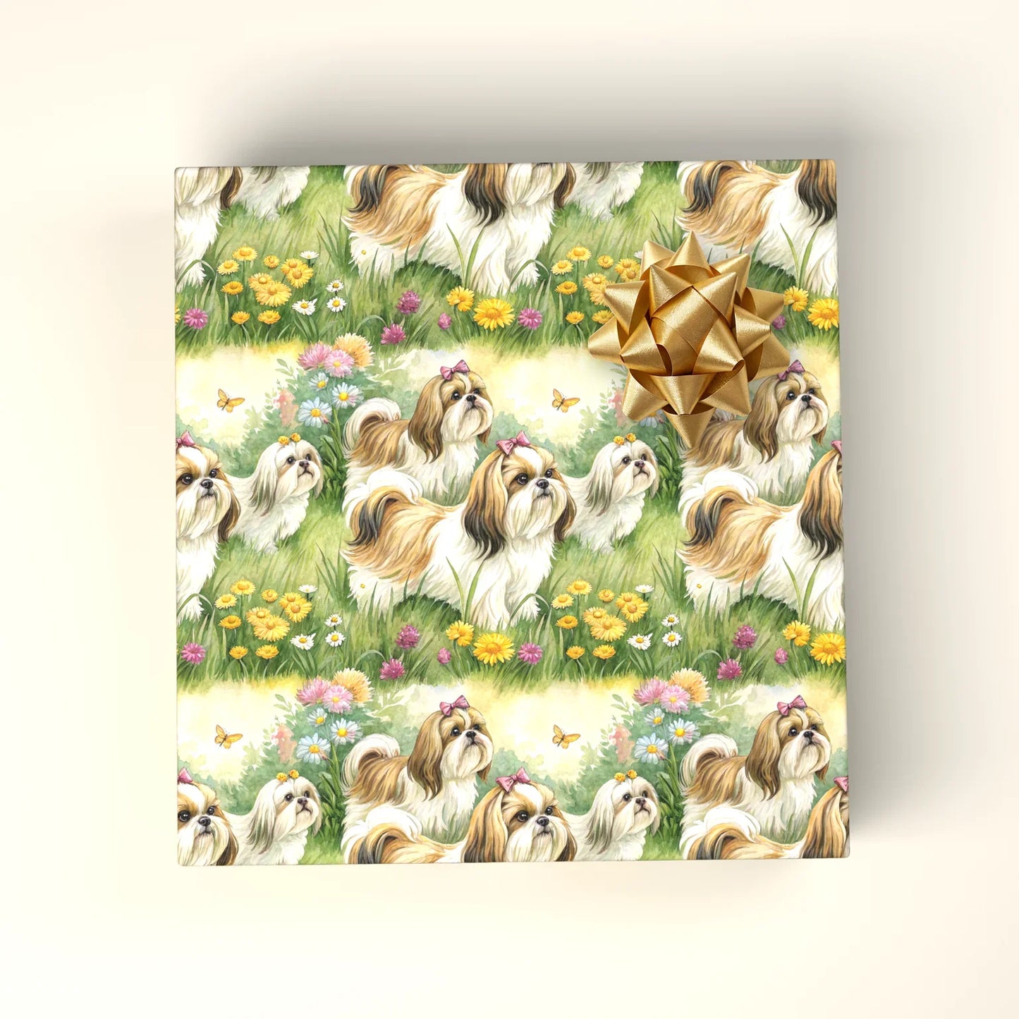 Shih Tzu Garden Wrapping Paper — wrapped gift presentation