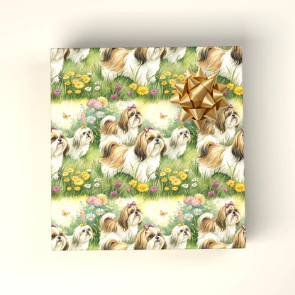Shih Tzu Garden Wrapping Paper — wrapped gift presentation