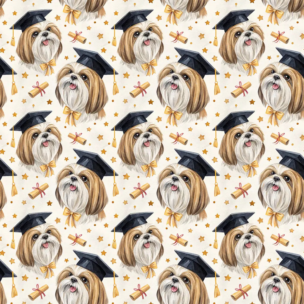 Shih Tzu Graduation Wrapping Paper — repeating pattern tile