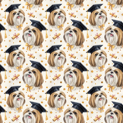 Shih Tzu Graduation Wrapping Paper — repeating pattern tile