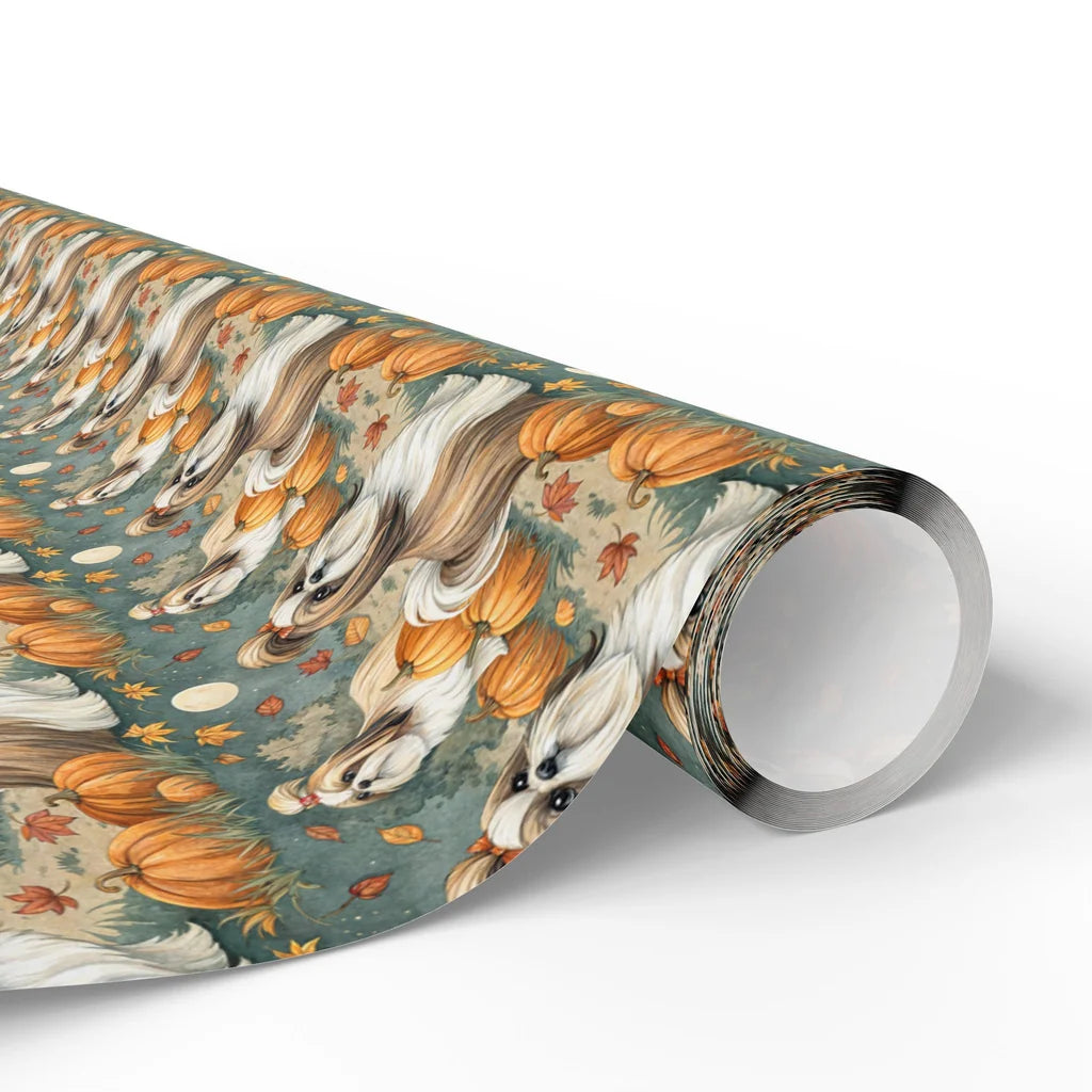 Shih Tzu Pumpkin Patch Fall Wrapping Paper — paper roll