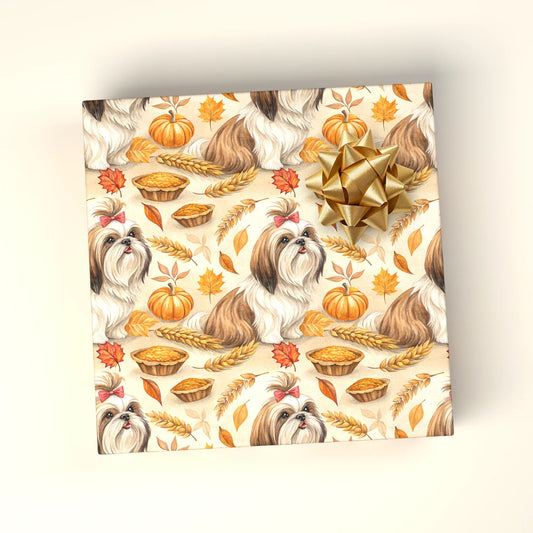Shih Tzu Thanksgiving Wrapping Paper — wrapped gift presentation