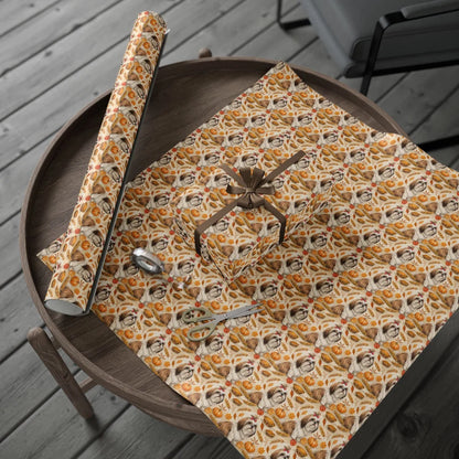 Shih Tzu Thanksgiving Wrapping Paper — gift wrapping presented on a wooden table
