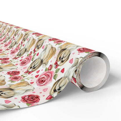 Shih Tzu Valentine Wrapping Paper with Roses and Hearts — paper roll