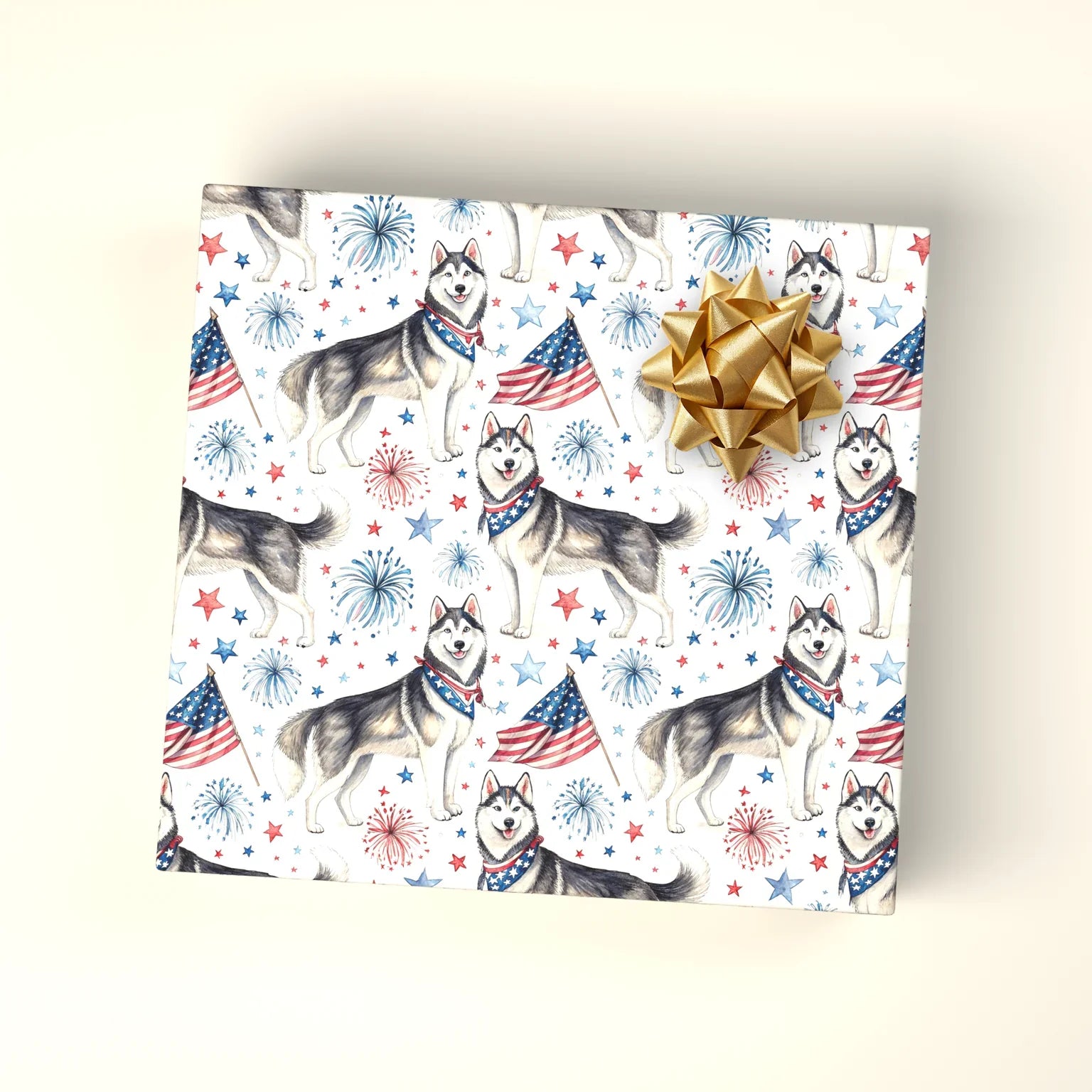 Siberian Husky Americana Wrapping Paper — wrapped gift presentation