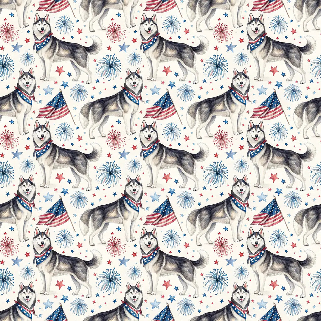 Siberian Husky Americana Wrapping Paper — repeating pattern tile
