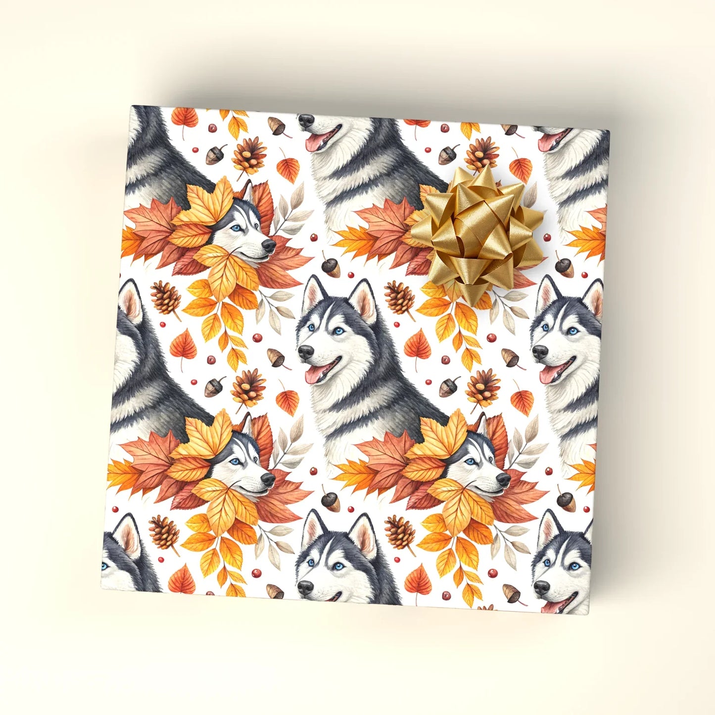 Siberian Husky Autumn Wrapping Paper — wrapped gift presentation