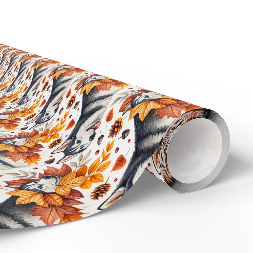 Siberian Husky Autumn Wrapping Paper — paper roll