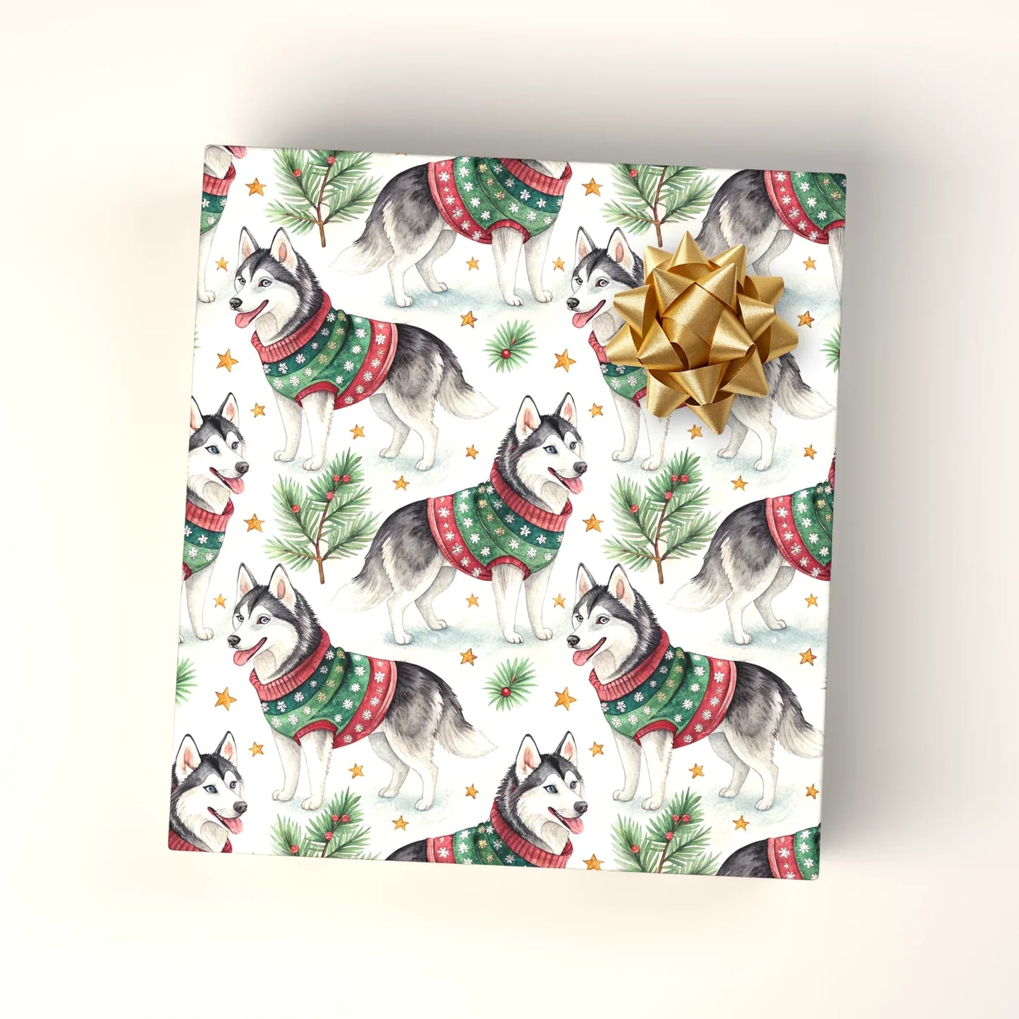 Siberian Husky Christmas Ugly Sweater Wrapping Paper — wrapped gift presentation