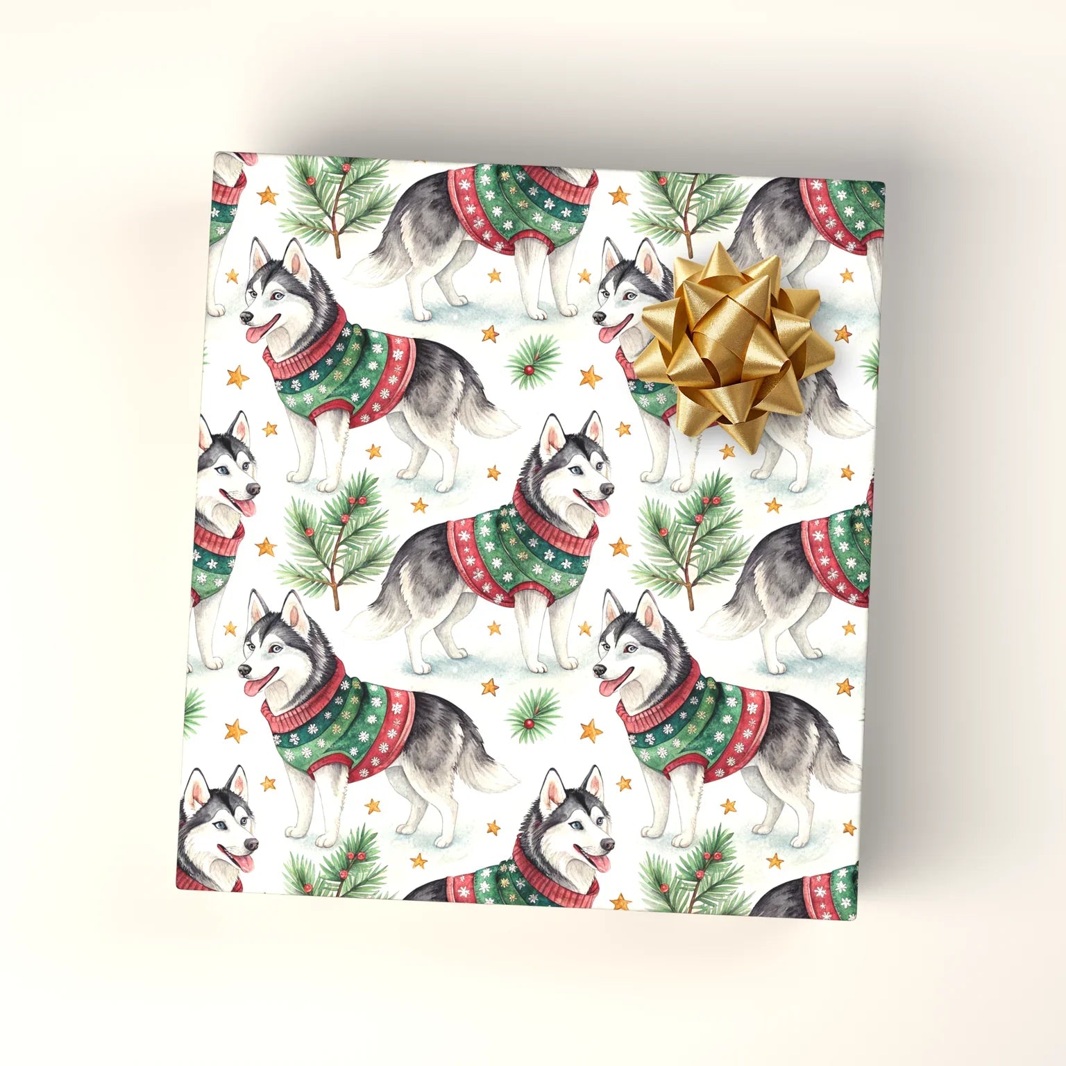 Siberian Husky Christmas Ugly Sweater Wrapping Paper — wrapped gift presentation