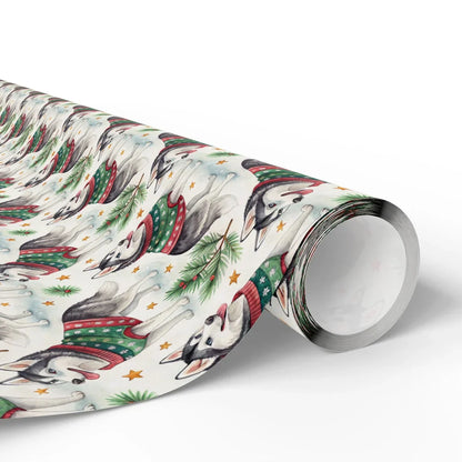 Siberian Husky Christmas Ugly Sweater Wrapping Paper — paper roll