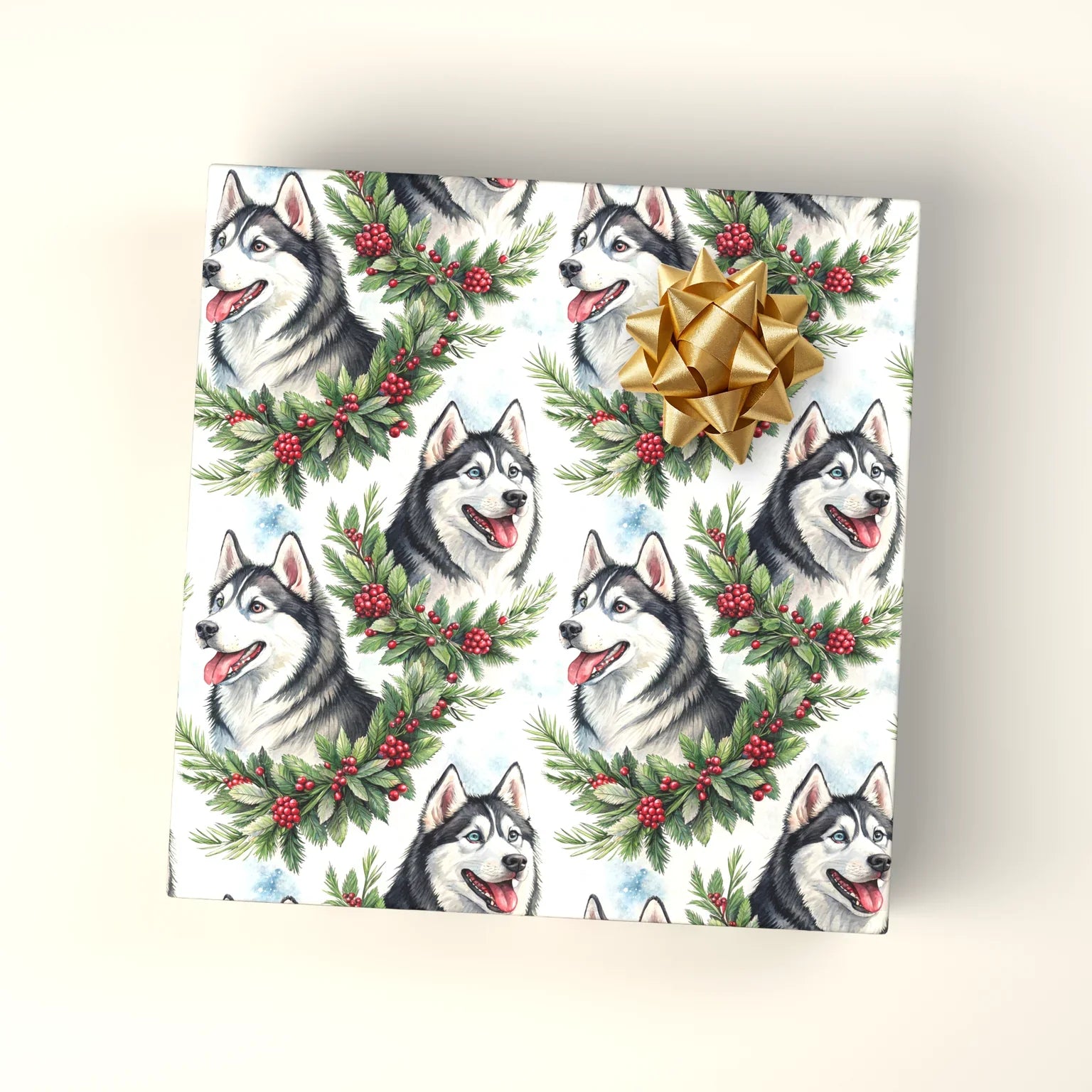 Siberian Husky Christmas Wrapping Paper — wrapped gift presentation