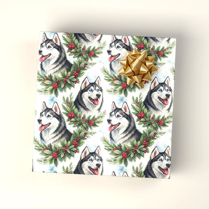 Siberian Husky Christmas Wrapping Paper — wrapped gift presentation