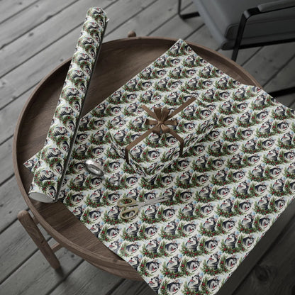 Siberian Husky Christmas Wrapping Paper — gift wrapping presented on a wooden table