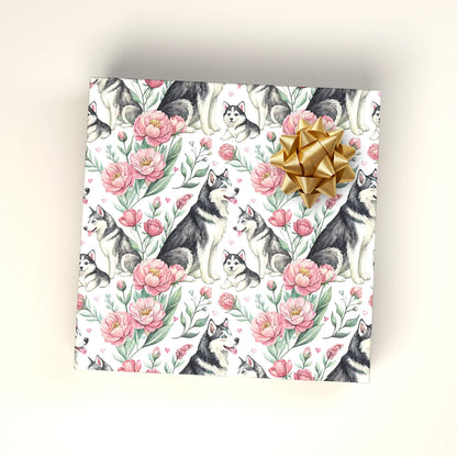 Siberian Husky Floral Wrapping Paper — wrapped gift presentation