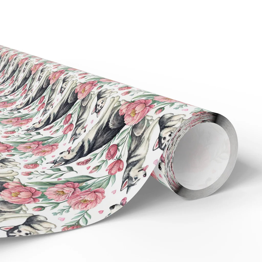Siberian Husky Floral Wrapping Paper — paper roll