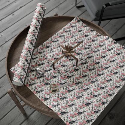 Siberian Husky Floral Wrapping Paper — gift wrapping presented on a wooden table