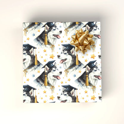 Siberian Husky Graduation Wrapping Paper — wrapped gift presentation