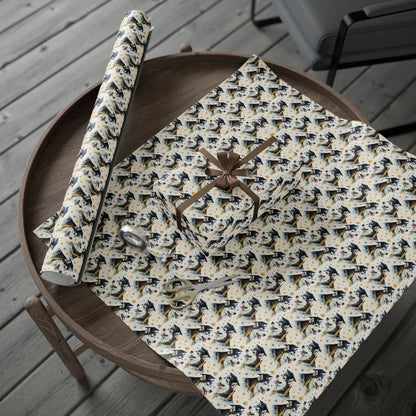 Siberian Husky Graduation Wrapping Paper — gift wrapping presented on a wooden table