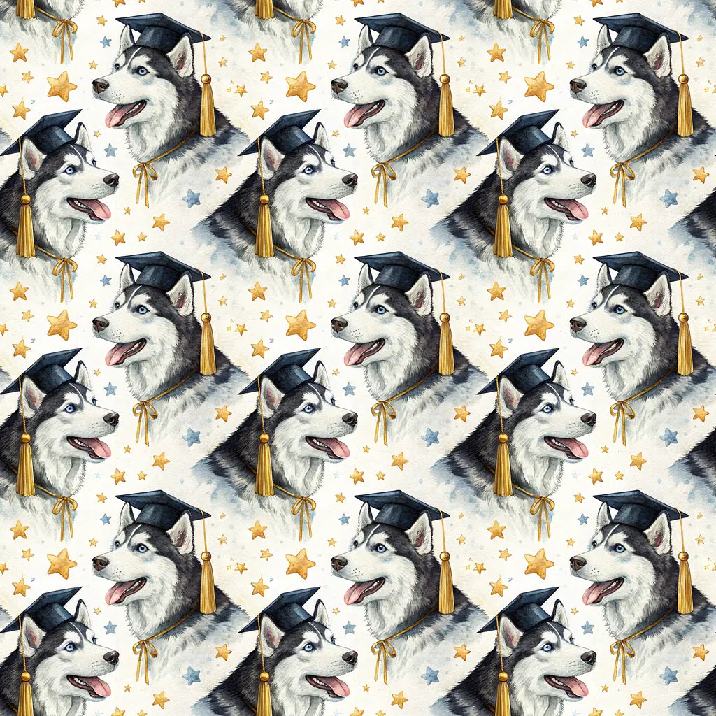 Siberian Husky Graduation Wrapping Paper — repeating pattern tile