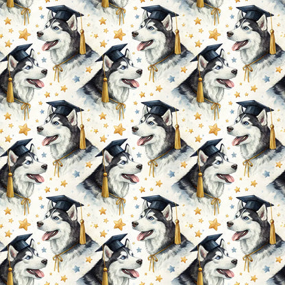 Siberian Husky Graduation Wrapping Paper — repeating pattern tile