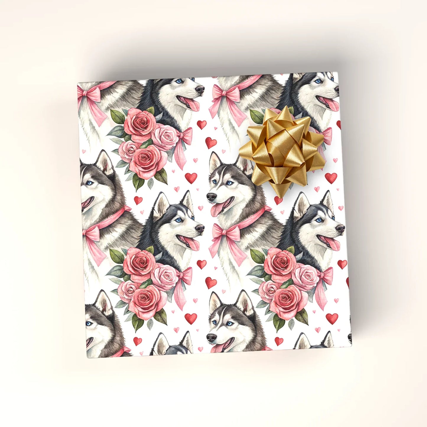 Siberian Husky Valentine Wrapping Paper — wrapped gift presentation